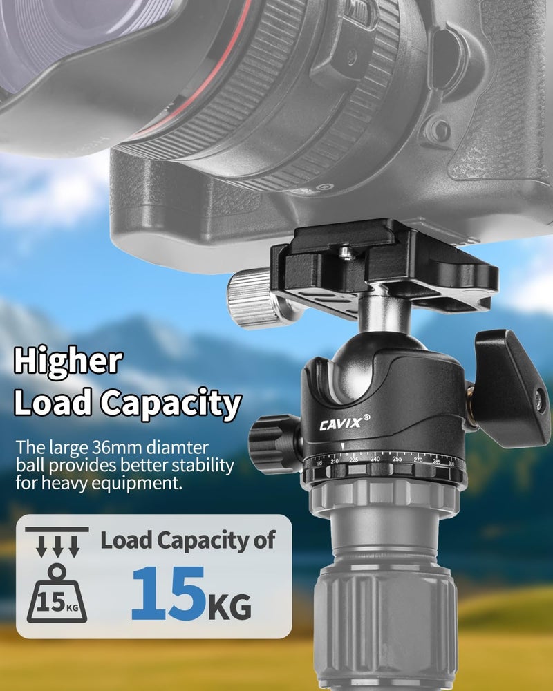 CAVIX Ball Head 360 Degree Rotating Panoramic Tripod Heads with Quick Release Plate Load Capacity 33lb/15kg - Image 4